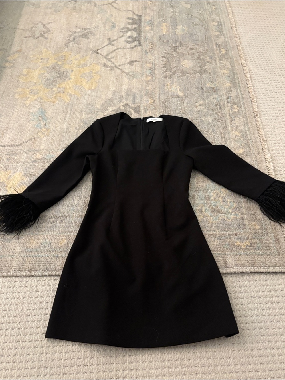 Likely Black Long-Sleeve Mini Dress with Feather Cuffs